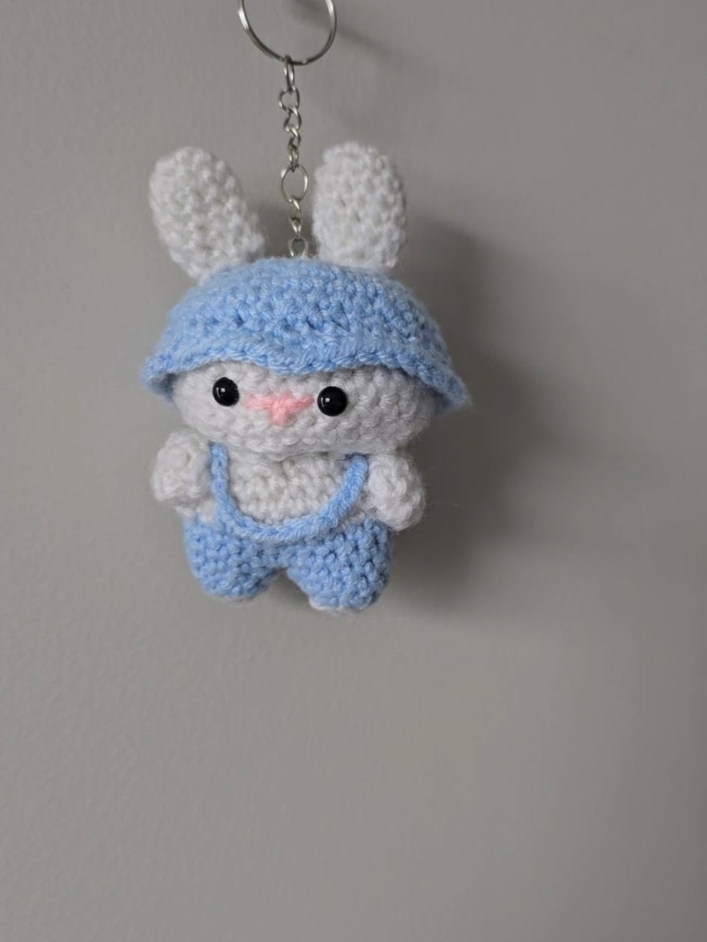 Plush Crochet Bunny Keychain - Blue and White